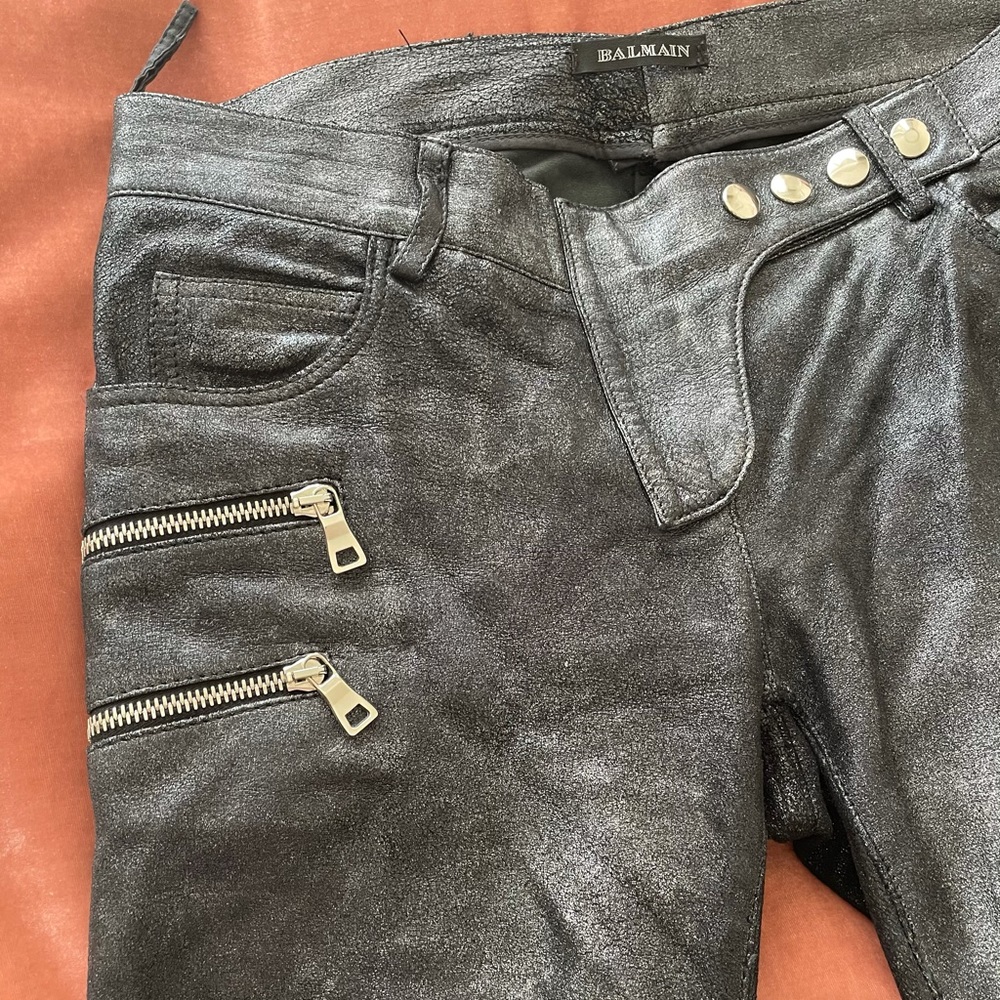 BALMAIN Lambskin Leather Pants 38